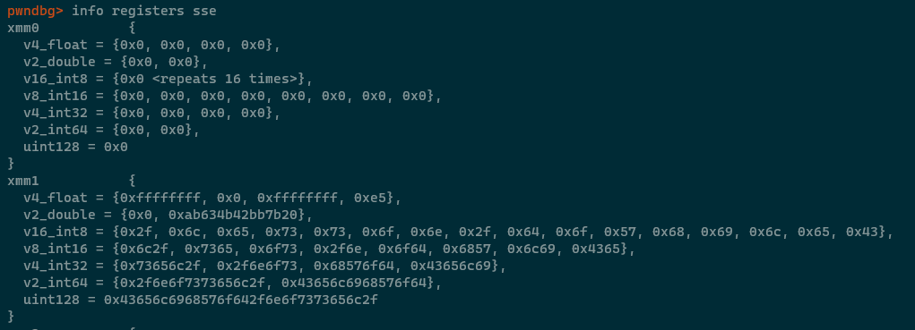 Demonstrating the contents of 2 XMM registers.